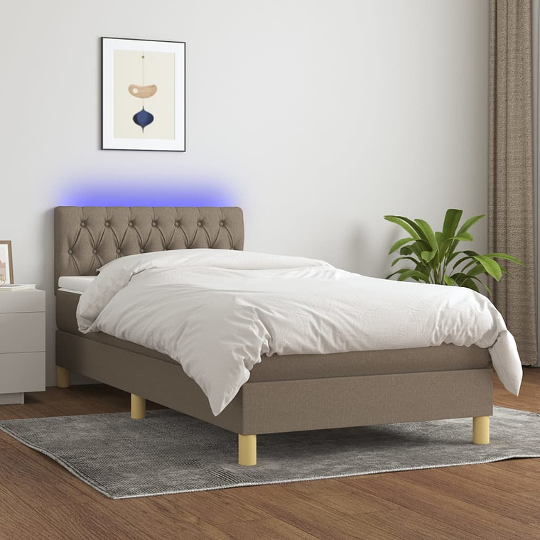 vidaXL Cama box spring + colchão/LED 90x200cm tecido cinza-acastanhado  1