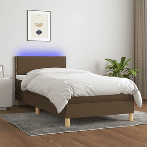 vidaXL Cama box spring c/ colchão/LED 100x200cm tecido castanho-escuro
