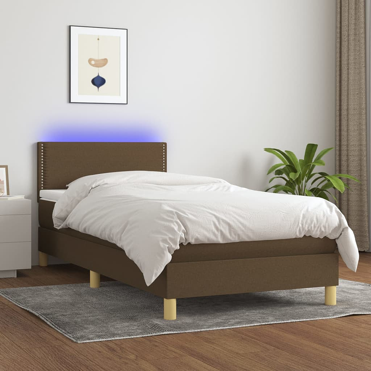 vidaXL Cama box spring c/ colchão/LED 100x200cm tecido castanho-escuro 1
