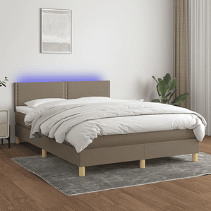 vidaXL Cama box spring colchão/LED 140x190cm tecido cinza-acastanhado