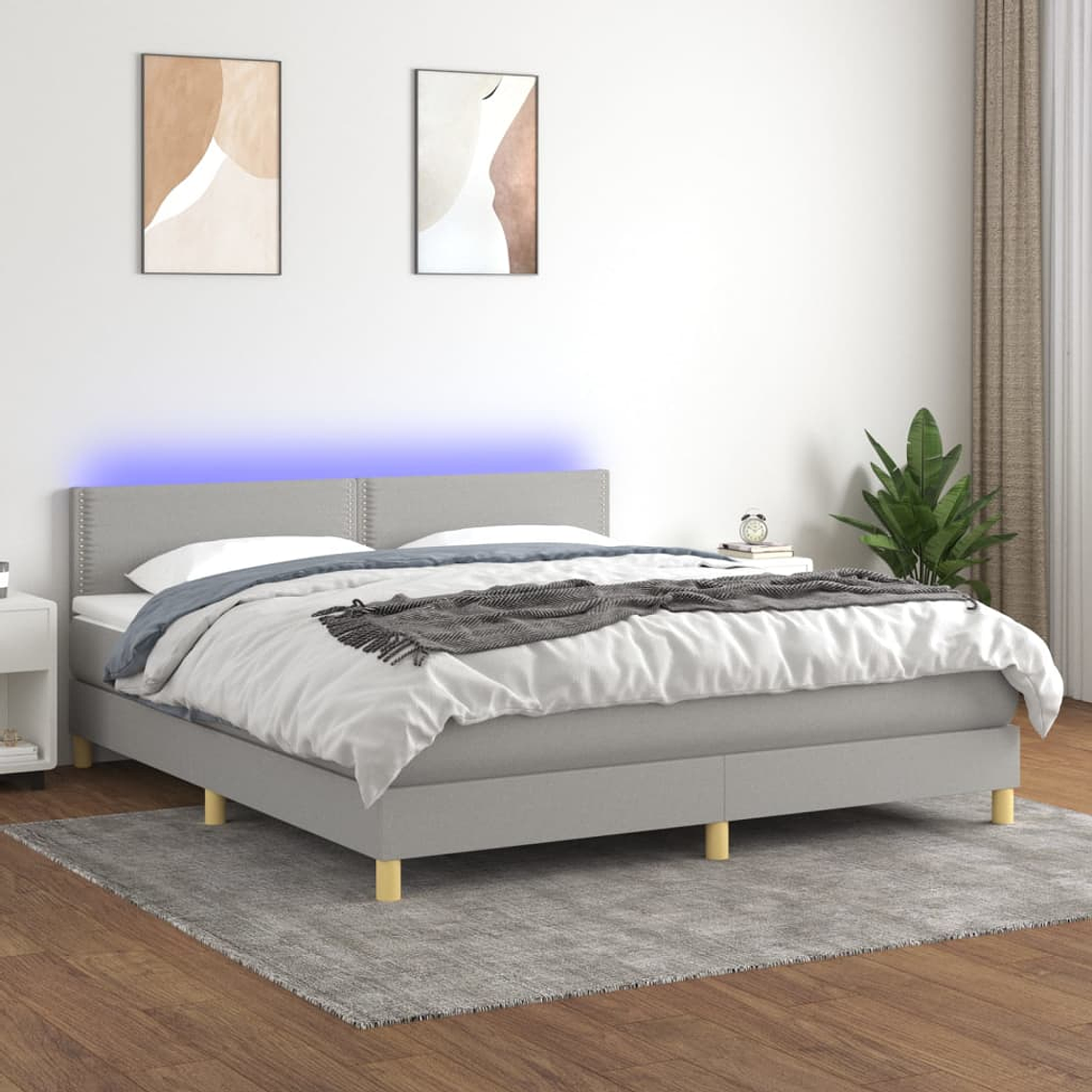 vidaXL Cama box spring c/ colchão e LED 180x200 cm tecido cinza-claro 1