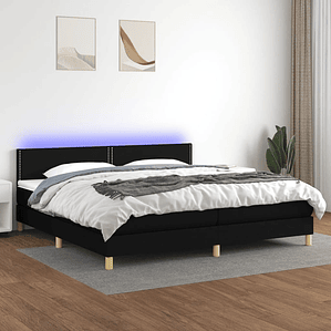 vidaXL Cama box spring c/ colchão e LED 200x200 cm tecido preto