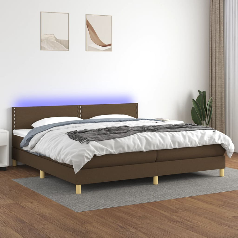 vidaXL Cama box spring c/ colchão/LED 200x200cm tecido castanho-escuro 1