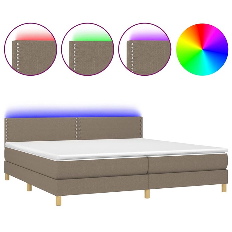 vidaXL Cama box spring colchão/LED 200x200cm tecido cinza-acastanhado 1