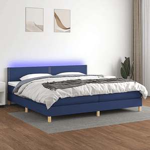 vidaXL Cama box spring c/ colchão e LED 200x200 cm tecido azul