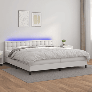 vidaXL Cama box spring c/colchão/LED 200x200cm couro artificial branco