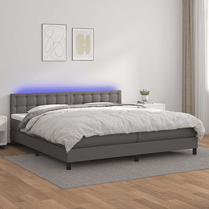 vidaXL Cama box spring c/ colchão/LED 200x200cm couro artificial cinza