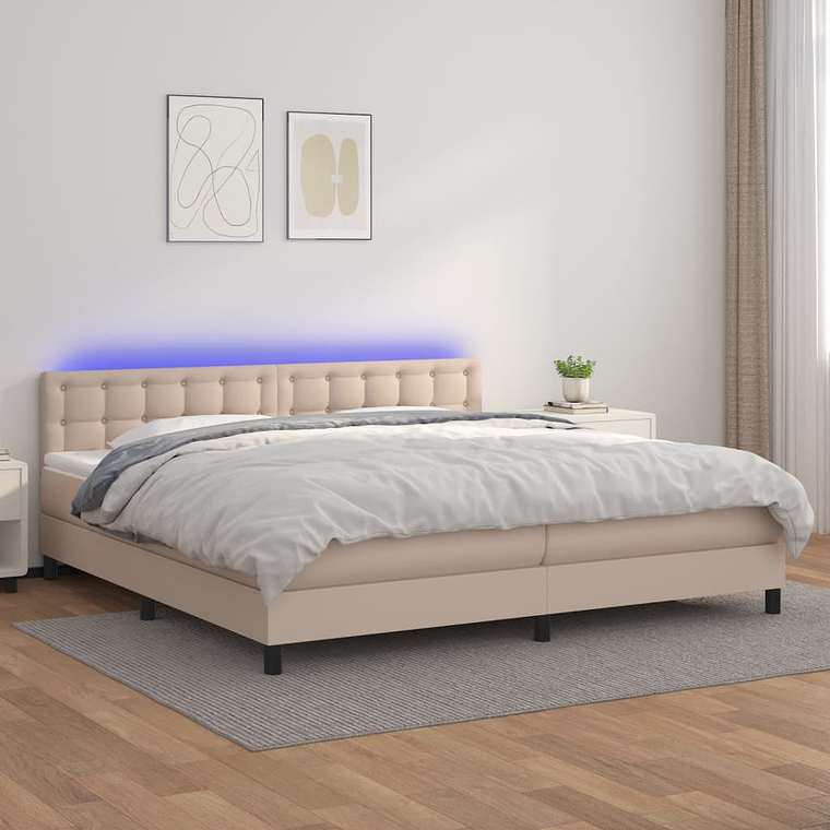 vidaXL Cama box spring c/colchão/LED 200x200cm couro artif. cappuccino 1