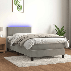 vidaXL Cama box spring c/ colchão/LED 80x200 cm veludo cinzento-claro