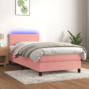 vidaXL Cama box spring c/ colchão/LED 80x200 cm veludo rosa