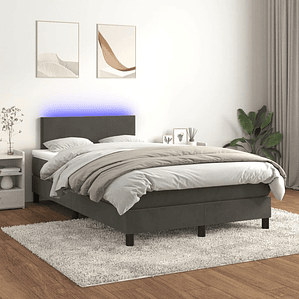 vidaXL Cama box spring c/ colchão/LED 120x200cm veludo cinzento-escuro