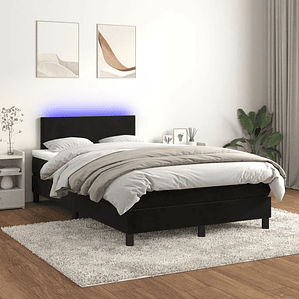 vidaXL Cama box spring c/ colchão/LED 120x200 cm veludo preto