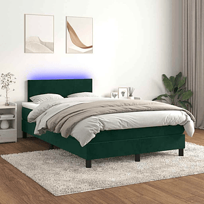 vidaXL Cama box spring c/ colchão/LED 120x200 cm veludo verde-escuro