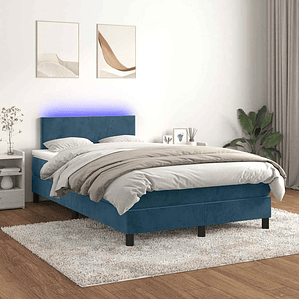 vidaXL Cama box spring c/ colchão/LED 120x200 cm veludo azul-escuro