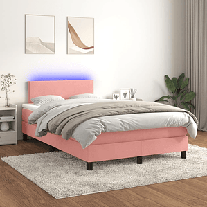 vidaXL Cama box spring c/ colchão/LED 120x200 cm veludo rosa