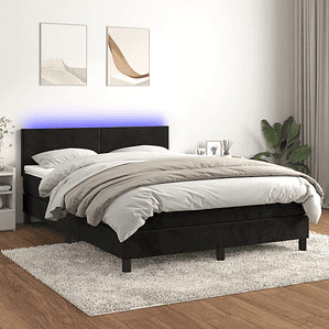 vidaXL Cama box spring c/ colchão/LED 140x190 cm veludo preto