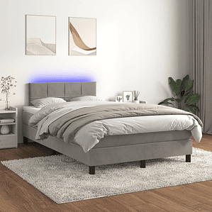 vidaXL Cama box spring c/ colchão/LED 120x200 cm veludo cinzento-claro