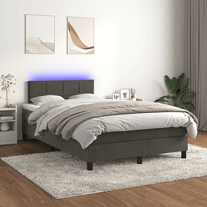 vidaXL Cama box spring c/ colchão/LED 120x200cm veludo cinzento-escuro