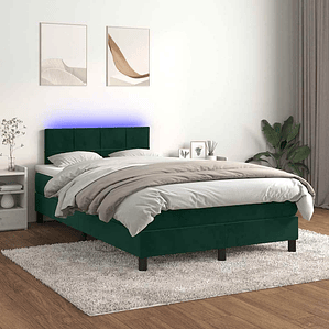 vidaXL Cama box spring c/ colchão/LED 120x200 cm veludo verde-escuro