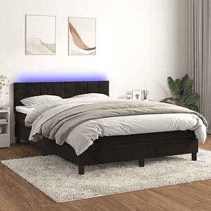 vidaXL Cama box spring c/ colchão/LED 140x200 cm veludo preto