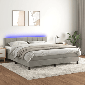vidaXL Cama box spring c/ colchão/LED 160x200 cm veludo cinzento-claro