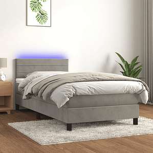 vidaXL Cama box spring c/ colchão/LED 80x200 cm veludo cinzento-claro