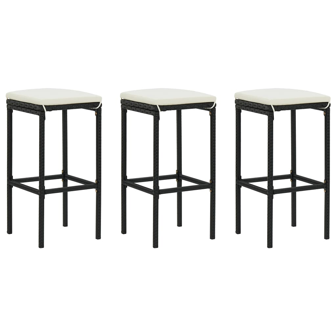 vidaXL Bancos de bar com almofadões 3 pcs vime PE preto 1