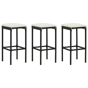 vidaXL Bancos de bar com almofadões 3 pcs vime PE preto
