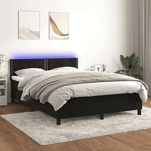 vidaXL Cama box spring c/ colchão/LED 140x200 cm veludo preto