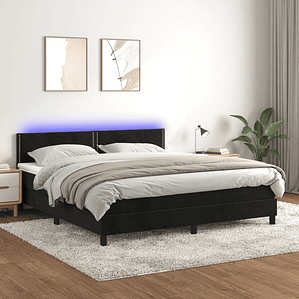 vidaXL Cama box spring c/ colchão/LED 160x200 cm veludo preto