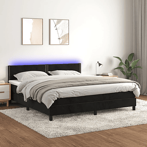 vidaXL Cama box spring c/ colchão/LED 180x200 cm veludo preto