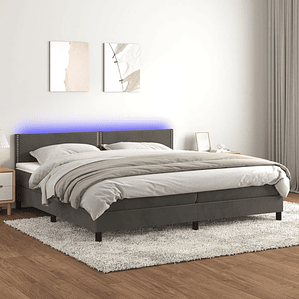 vidaXL Cama box spring c/ colchão/LED 200x200cm veludo cinzento-escuro