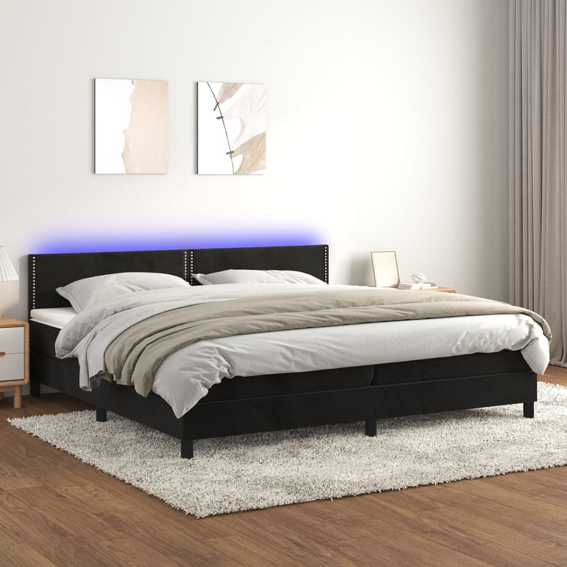 vidaXL Cama box spring c/ colchão/LED 200x200 cm veludo preto 1