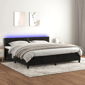 vidaXL Cama box spring c/ colchão/LED 200x200 cm veludo preto