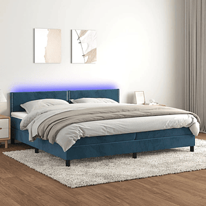 vidaXL Cama box spring c/ colchão/LED 200x200 cm veludo azul-escuro