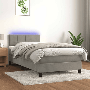 vidaXL Cama box spring c/ colchão/LED 80x200 cm veludo cinzento-claro