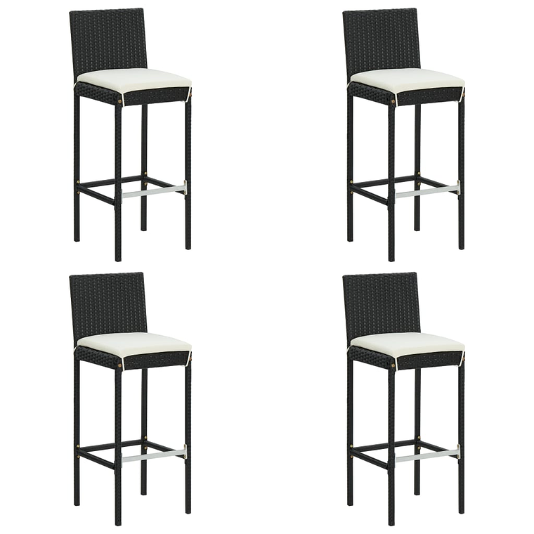 vidaXL Bancos de bar com almofadões para jardim 4 pcs vime PE preto 1