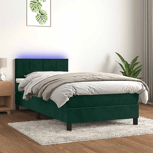 vidaXL Cama box spring c/ colchão/LED 80x200 cm veludo verde-escuro