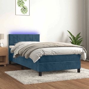 vidaXL Cama box spring c/ colchão/LED 90x190 cm veludo azul-escuro