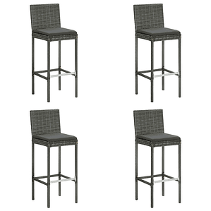 vidaXL Bancos de bar p/ jardim com almofadões 4 pcs vime PE cinzento