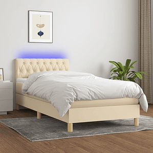 vidaXL Cama box spring c/ colchão e LED 100x200 cm tecido cor creme