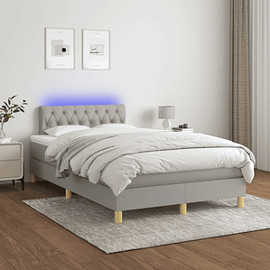 vidaXL Cama box spring c/ colchão e LED 120x200 cm tecido cinza-claro
