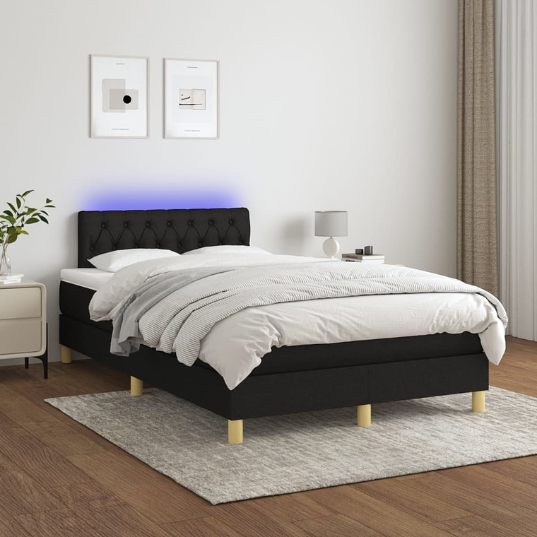 vidaXL Cama box spring c/ colchão e LED 120x200 cm tecido preto 1