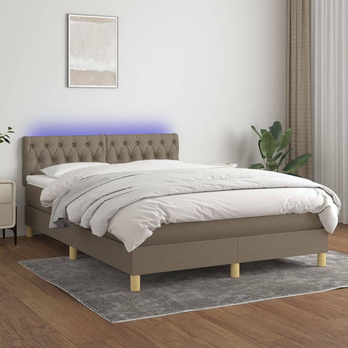 vidaXL Cama box spring colchão/LED 140x190cm tecido cinza-acastanhado 1