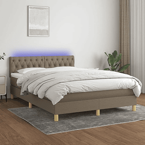 vidaXL Cama box spring colchão/LED 140x190cm tecido cinza-acastanhado