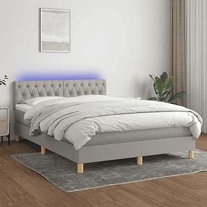 vidaXL Cama box spring c/ colchão e LED 140x200 cm tecido cinza-claro