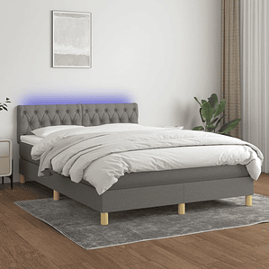 vidaXL Cama box spring c/ colchão e LED 140x200 cm tecido cinza-escuro