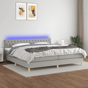 vidaXL Cama box spring c/ colchão e LED 200x200 cm tecido cinza-claro