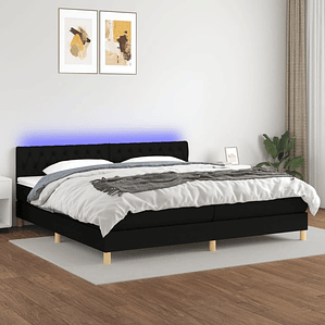 vidaXL Cama box spring c/ colchão e LED 200x200 cm tecido preto