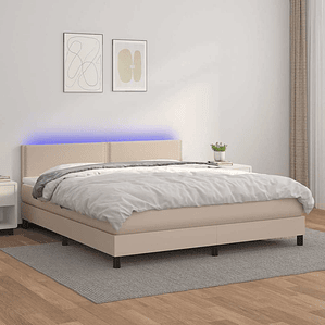 vidaXL Cama box spring c/colchão/LED 160x200cm couro artif. cappuccino
